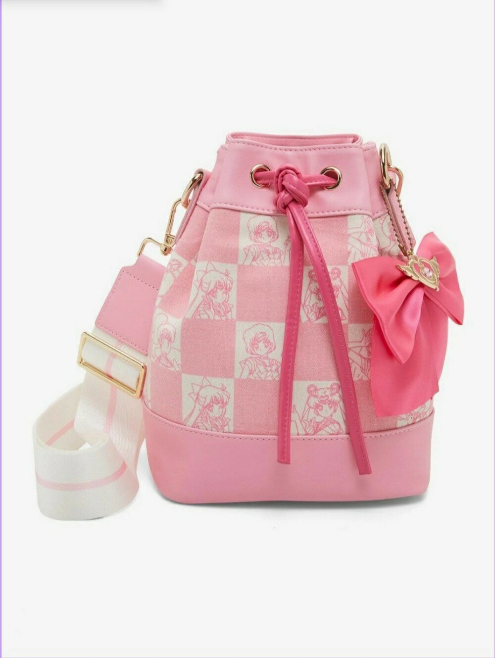 Sailor Moon Pink Checkered Bucket Crossbody Bag NWT - Picture 5 of 13